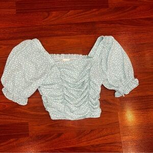 Altar'd State Green Puff Sleeve Ruched Blouse